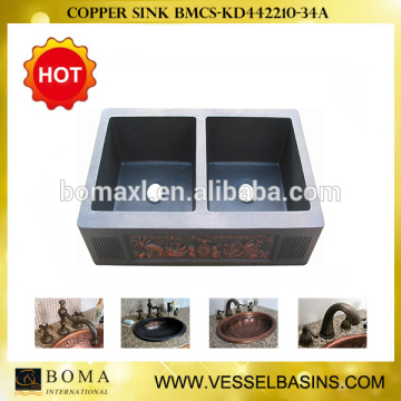 deep double bowl Copper Sink