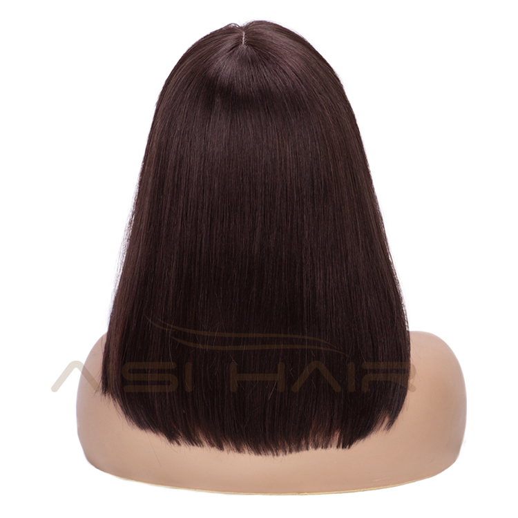 Aisi Hair 14 Inch Dark Brown Short Bob 100% Brazilian Human Hair Wig Silky Straight Silk Base Human Hair Wigs For Black Women