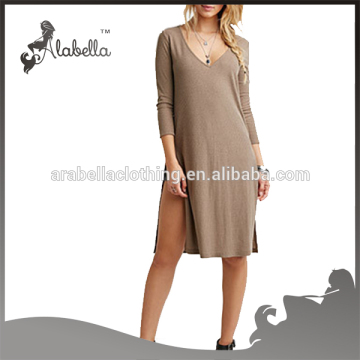 Sexy modal ladies dress long sleeve high side slits