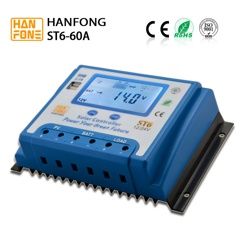 solar controller PWM solar controller 2 USB port 12/24v Automatic Switch 60A with blue display for home