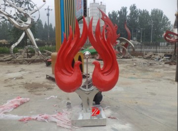 Large Red Symmetric Stainless Steel Metal Bird Sculptures