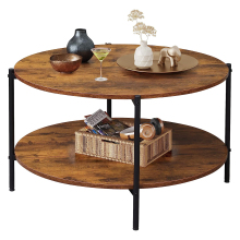 Modern 2-Tier Storage Round Coffee Table 32in Wood with Metal Frame
