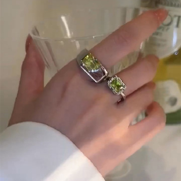 Niche Design Green Grape Stone Square Diamond Rings