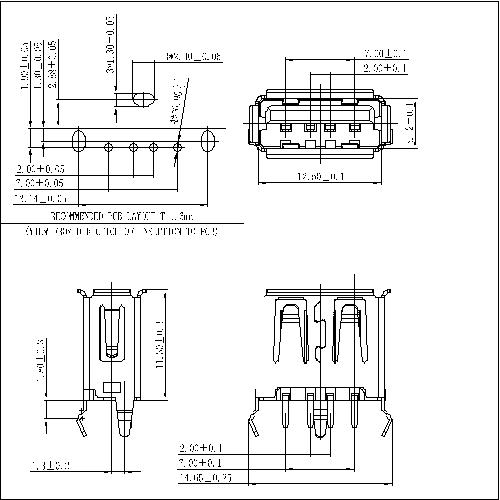 UAFS11 11-USB A FEMALE VERTICAL DIP 3PEGS,SHORT BODY 11.3MM 