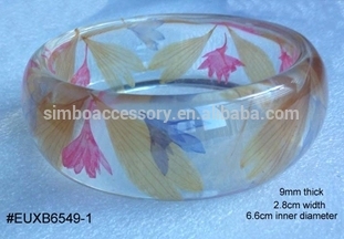 resin bangle with two tapes dry flowers,acrylic bangle ,lucite bangle,bakelite bangle,resin jewelry,hot new for 2016