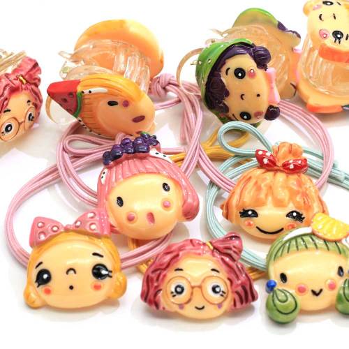 Großhandel Harz Cartoon Baby Girl Kopf Pferdeschwanz Halter Elastic Hair Tie Seilringe Pigtail Holders Elastic Rubber Band Ring