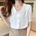 Women's blouses, irregular hem, cutting shirt collar with beading