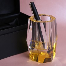 yellow bottom Simple Office Stationery Crystal Pen Holder Clear K9 Glass