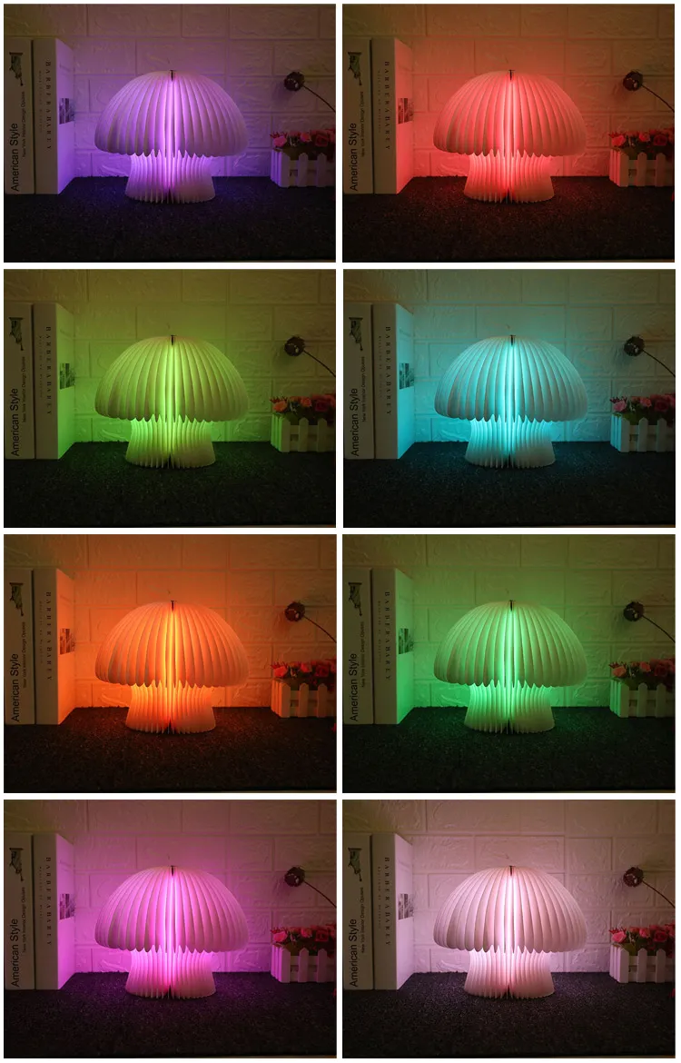 Colorful LED Bamboo Wood Table Lamp with Mushroom Design