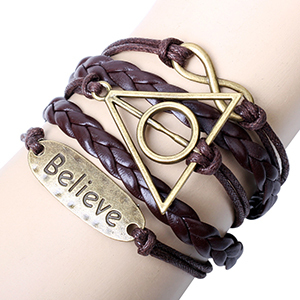 Оригинальные новые считаем старинные треугольник Гарри Поттер бесконечности Браслеты металлические части коричневый цвет DIY браслет оптом