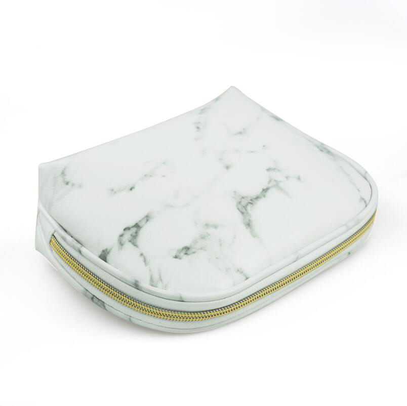 Fashion Gold Zipper Marble Makeup Cosmetic Brush Travel Case Marble PU Makeup Bag