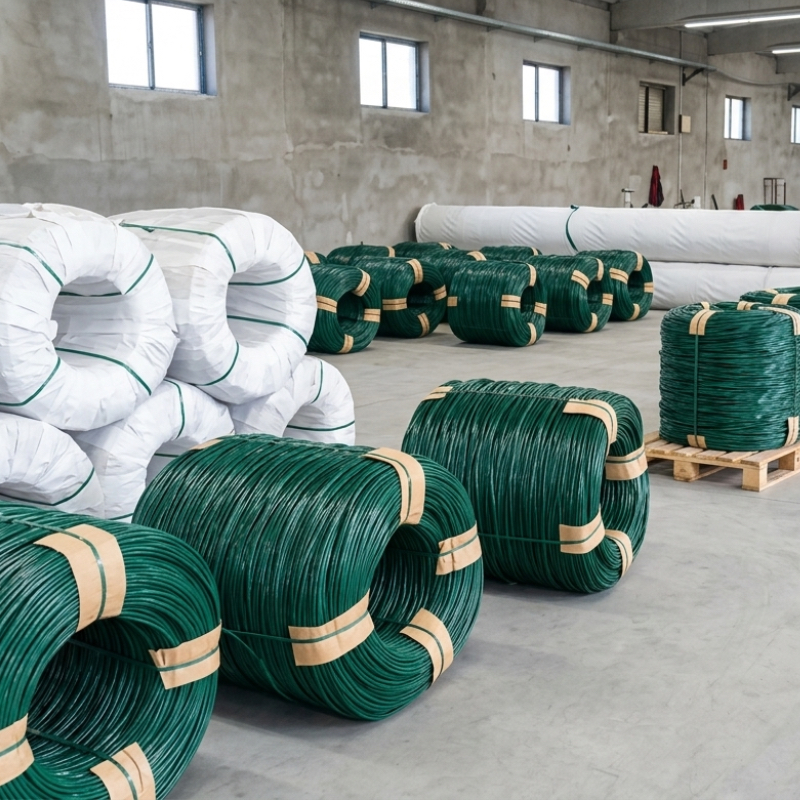 Gruppo ANJIA - Linea di produzione in fabbrica di filo rivestito in PVC ANJIA Group PVC coated wire factory production line showing multiple colour options