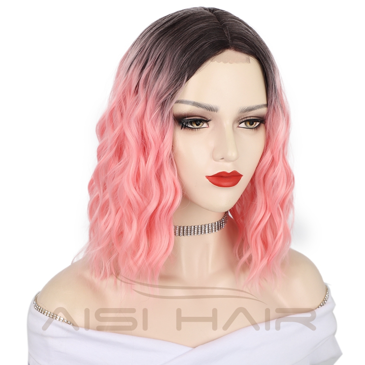 Aisi Hair Wholesale For Women Ombre Pre Plucked Deep Wave Heat Resistant Short Bob Cut Wigs Lace Front Synthetic