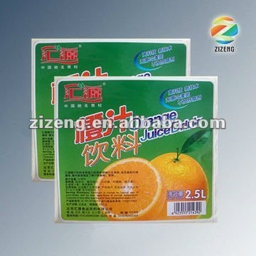 Juice bottle label, dural color printed label