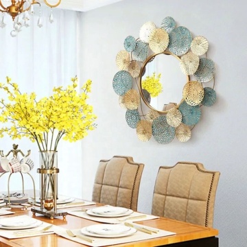 Wrought Iron Luxury Retro Living Room Metal Sculpture Art Mirror