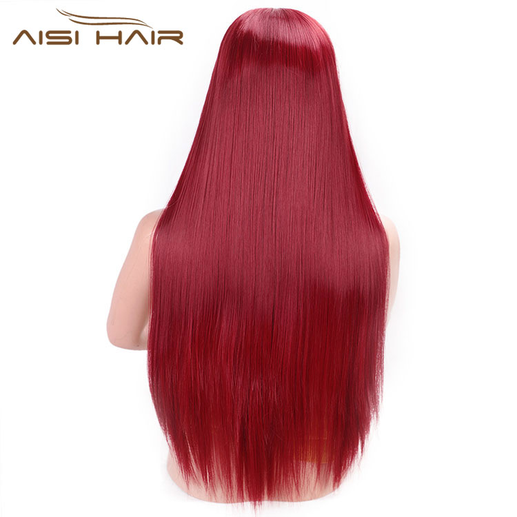 Aisi Hair High Temperature Fiber Synthetic Long Straight Wigs Wine Red Middle Part Lace Front Long Wigs For Black Women