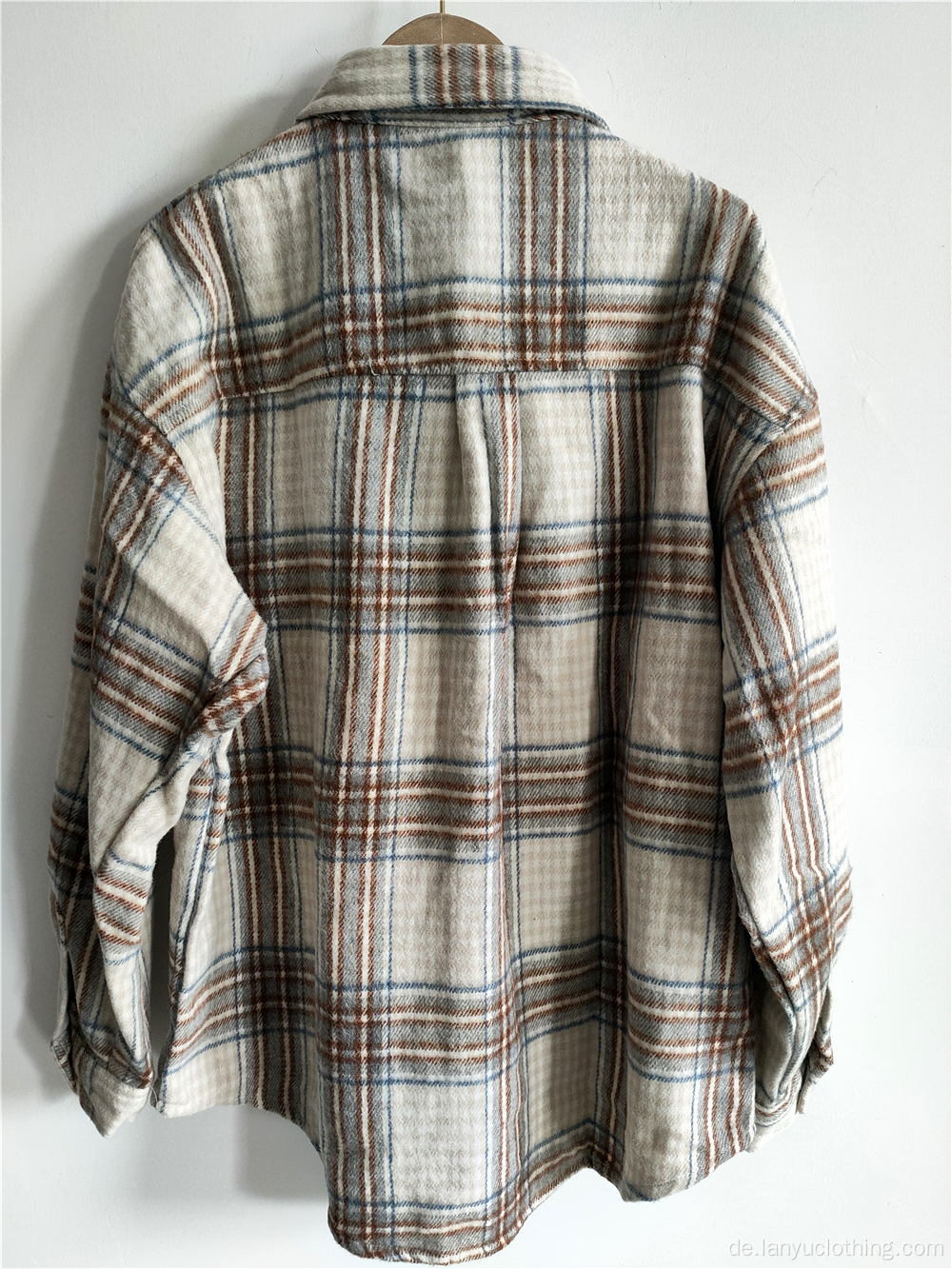 Plaid-Bluse mit Doppeltasche für Damen