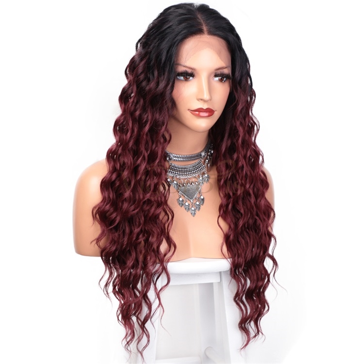 Vigorous Lace Front Wigs Long Wavy Synthetic Wigs for Black Women Ombre Curly Red Wigs with Natural Hairline
