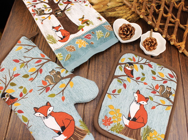 Kitchen Oven Mitt Glove Pot Holder Set