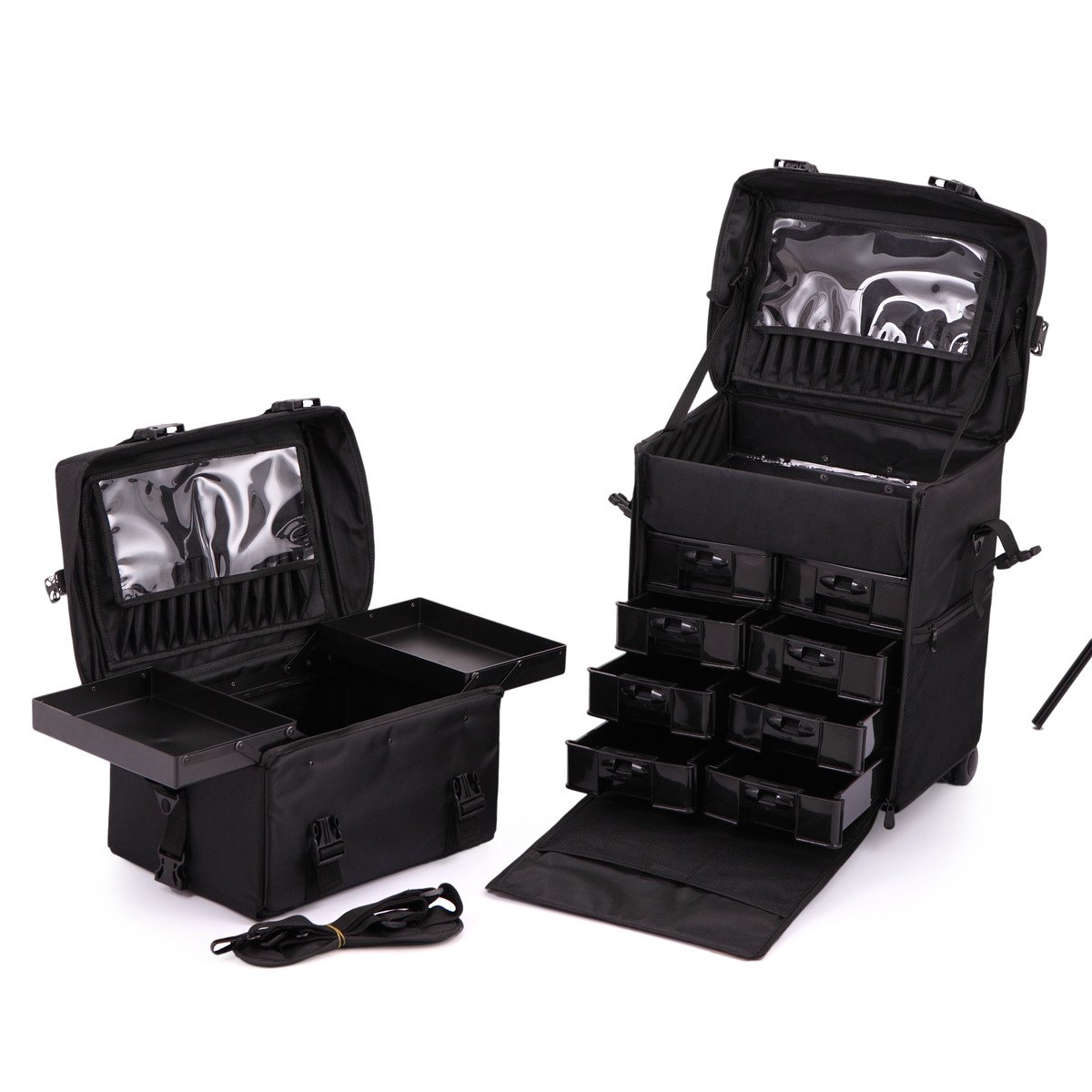 2 in 1 Rolling Studio Makeup Case Trolley Travel Cosmetic Train Cases on Wheels Detachable Professional Portable Makeup Bag