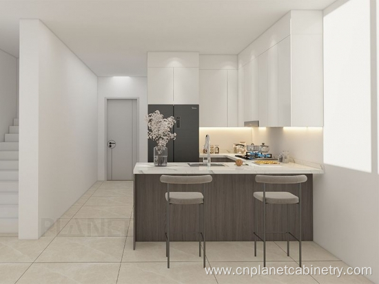 Modern U-shape design veneer glossy small kitchen cabinets