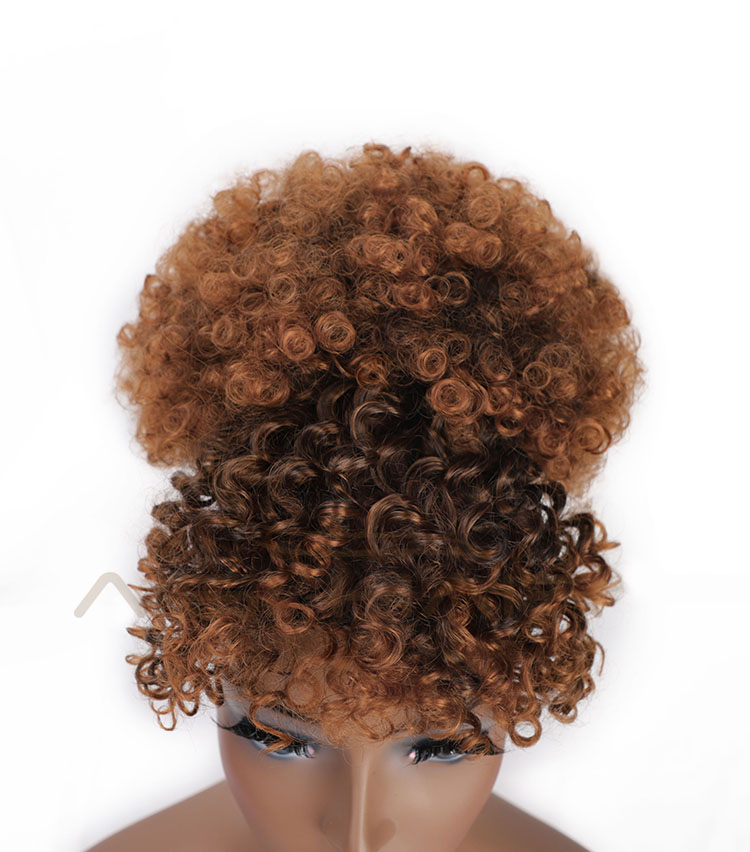 Aisi Hair New Design Kinky Curly Puff Brown Color Hair Bun With Bangs Afro Short Curly Synthetic Hair Extension For Black Women