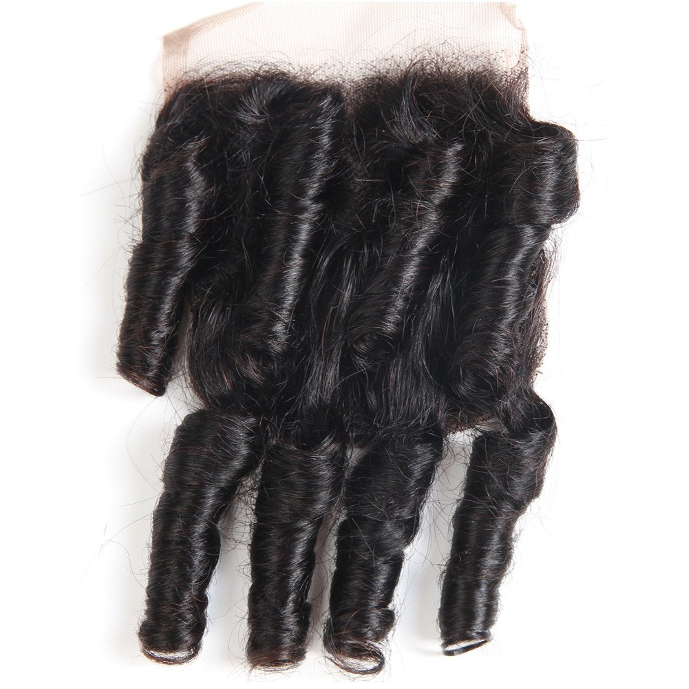 Funmi Curly Human Hair Brazilian Virgin Hair Bouncy Curl 3 Bundles With 4x4 Closure Natural Black Unprocessed Remy Hair