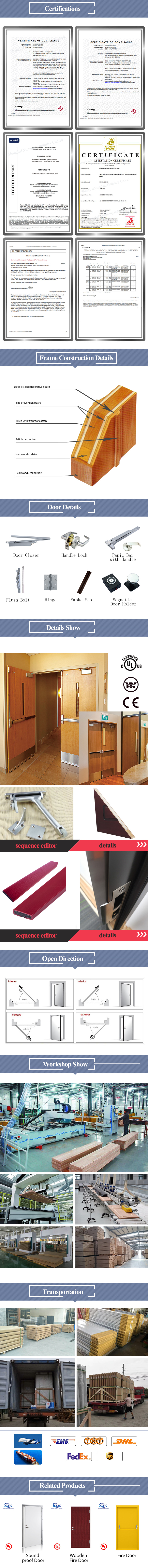 UL wood fire door & frame us standard for hotel, apartment, hospital