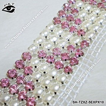 24row sew on rhinestone mesh with pearl epoxy rhinestone