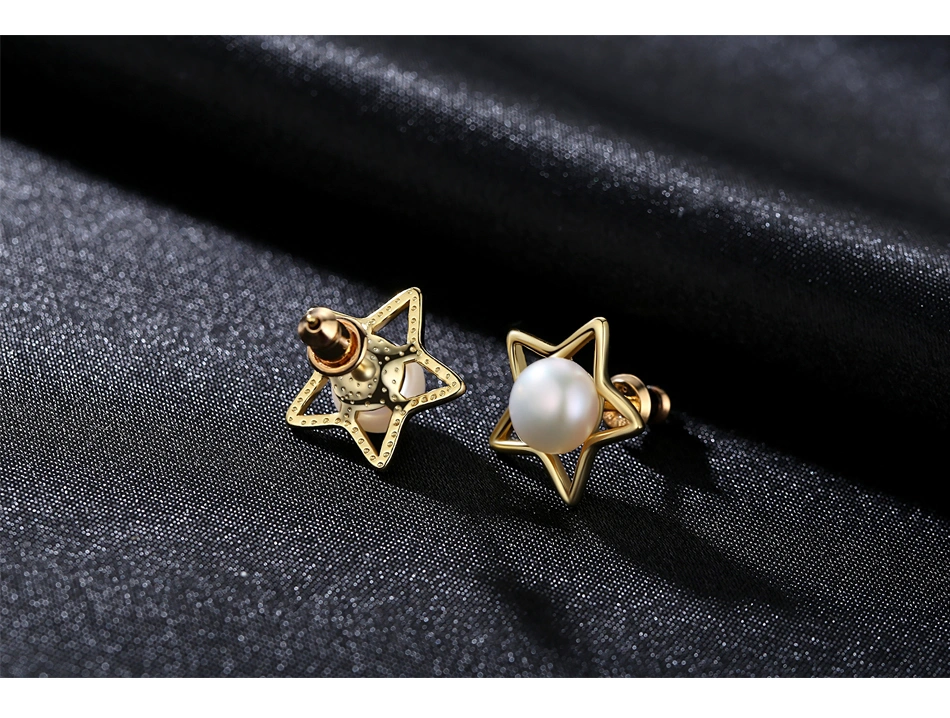 Lovely Star Shape Gold Plated Freshwater Pearl Sterling Silver Stud Earrings