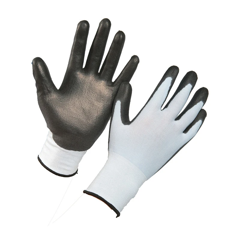 Gloves Work White Polyester Black PU Coated Safety