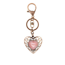 Cherry Quartz 15MM Cabs Antique Bronze Alloy Heart PendantKeychain Lobster clasp