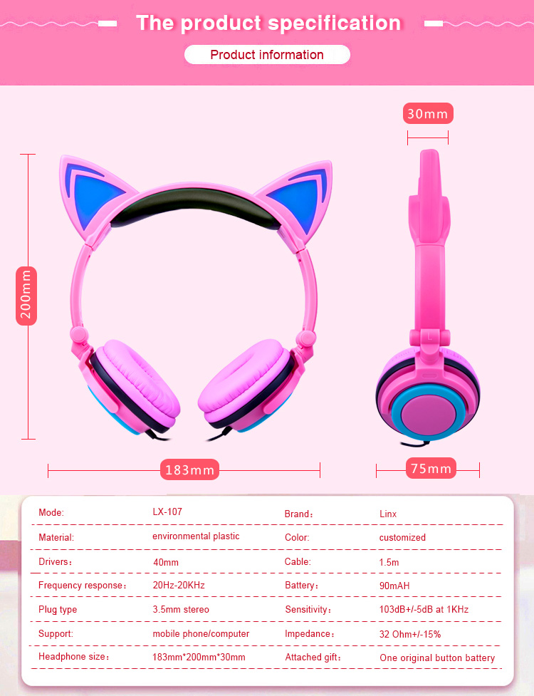 Holiday gifts hot selling lighting cat ear headphone
