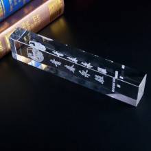rectangle 3D laser letters crystal glass paperweight for business gifts