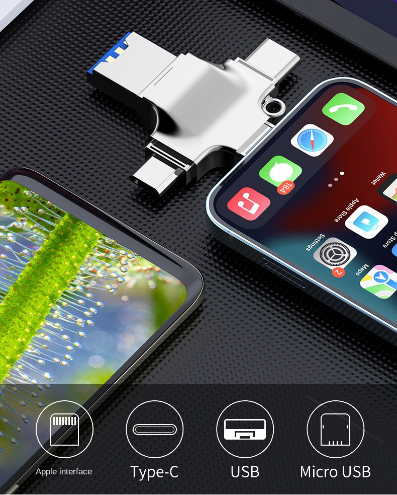 Micro Card Adapter USB 3.0 Micro SD to USB Card Reader OTG USB for Lightning Type Adapter 4 In 1 TF SD Card Reader