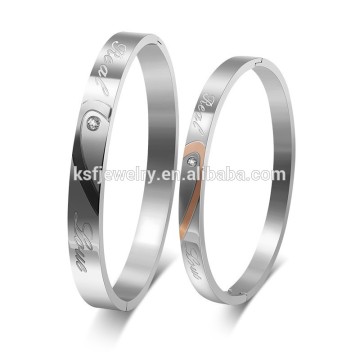 Latest 316l stainless steel bangle for couple, high quality couple bangle wholesale with CZ