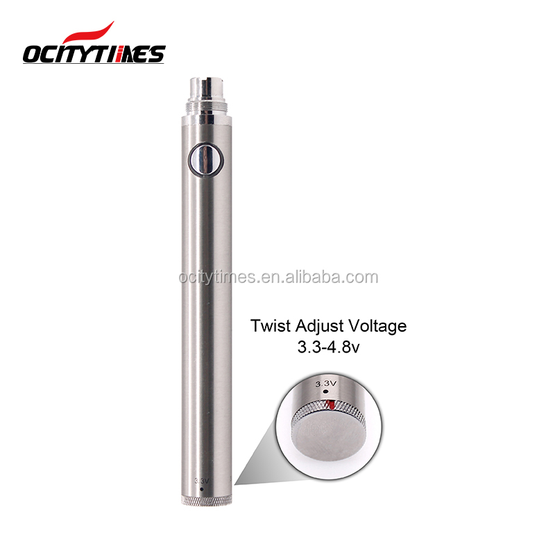 Wholesale rechargeable 510 battery Ocitytimes 1100mAh evod battery with bottom twist voltage