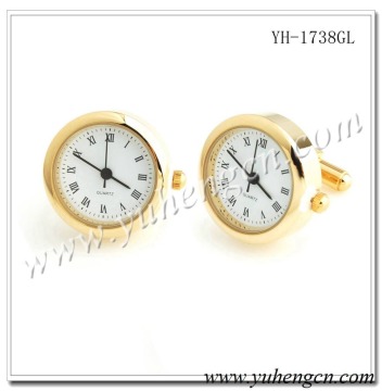 YH-1738GL Novelty Gold Working Watch Cufflinks,Functional Clock Cufflinks