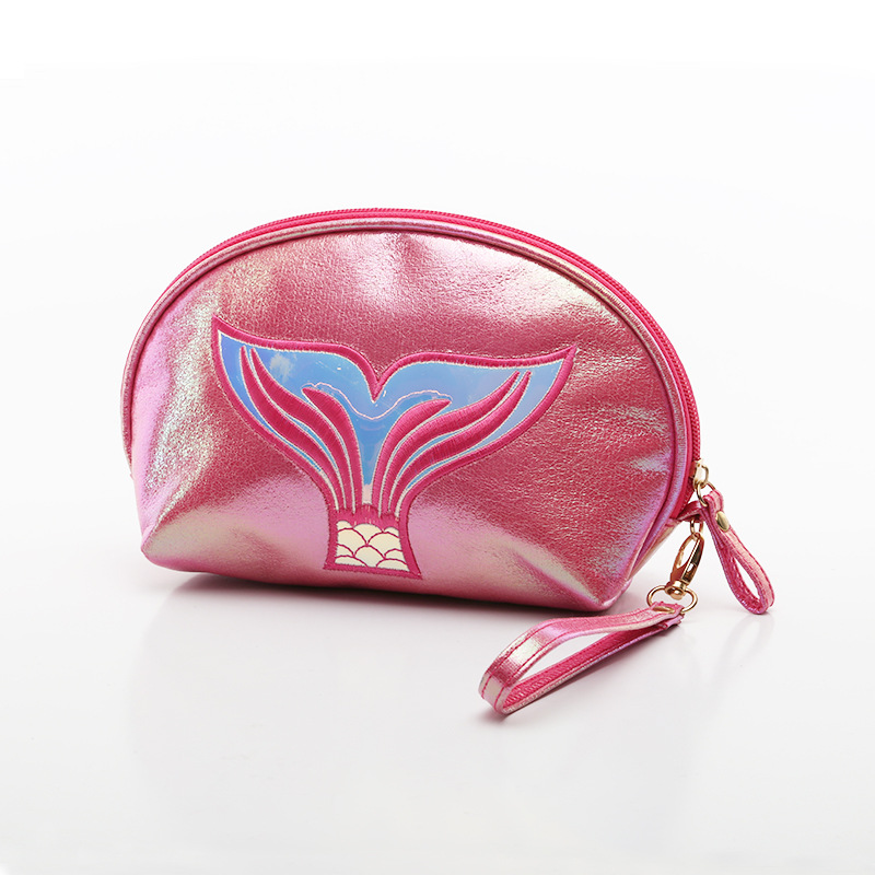 Custom Waterproof Pu Leather Mermaid Make Up Gift Travel Pink Toiletry Bag Private Label Fashion Cosmetic Makeup Bags Women