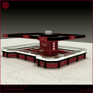 Discount tempered glass Led mall jewelry kiosk for rings