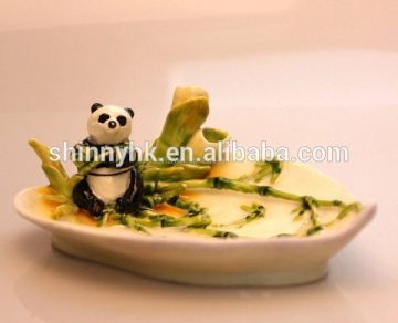 Chinese national treasure panda shape trinket box metal jewerly panda dishiplay