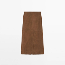 Women's suede leather with back slit straight tube long skirt