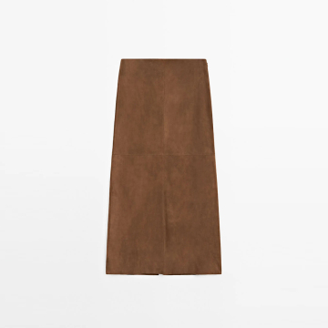 Women's suede leather with back slit straight tube long skirt
