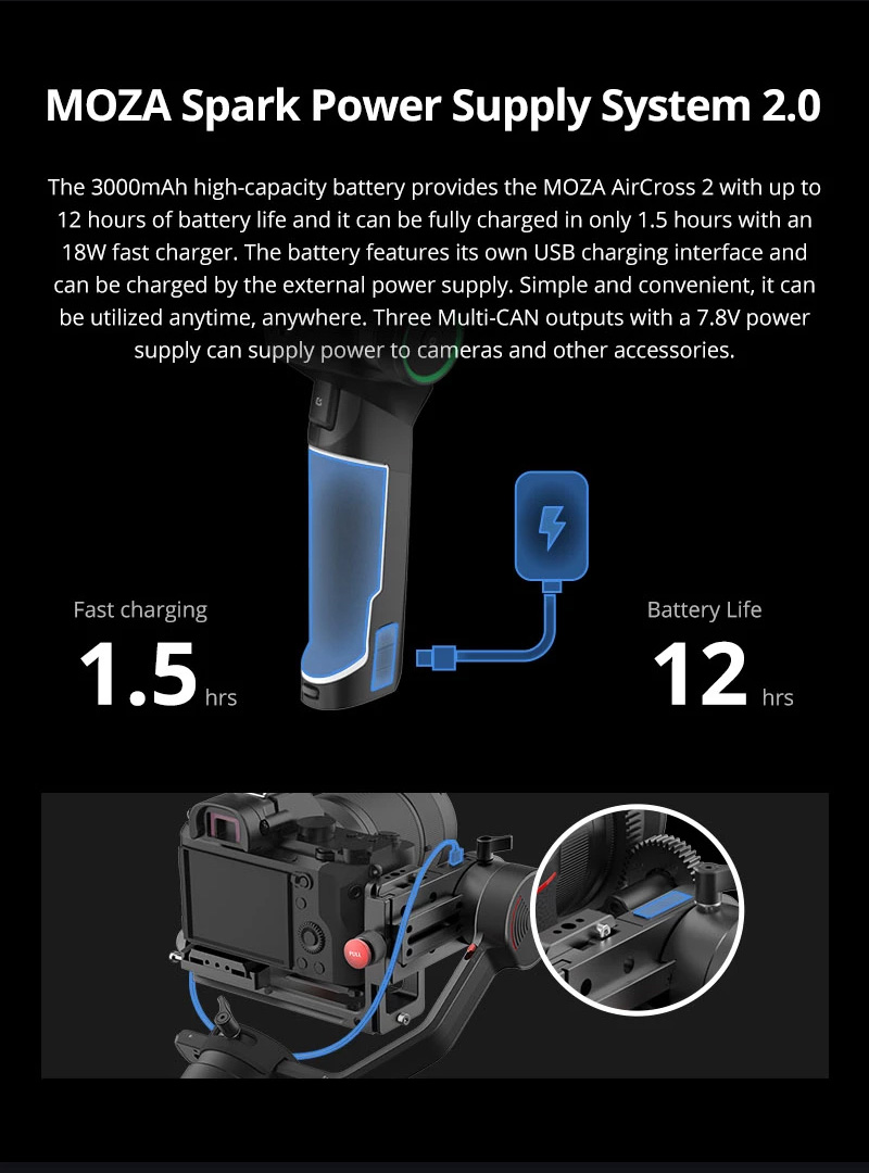 3.2kg Payload Moza Aircross 2 camera  Gimbal Stabilizer Steadycam with Arca plate and phone holder