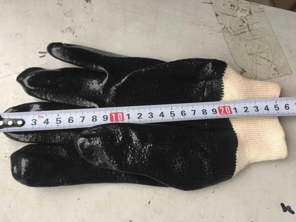 Черный ПВХ песчаная отделка хлопчатобумажные перчатки. Некрянные запястье