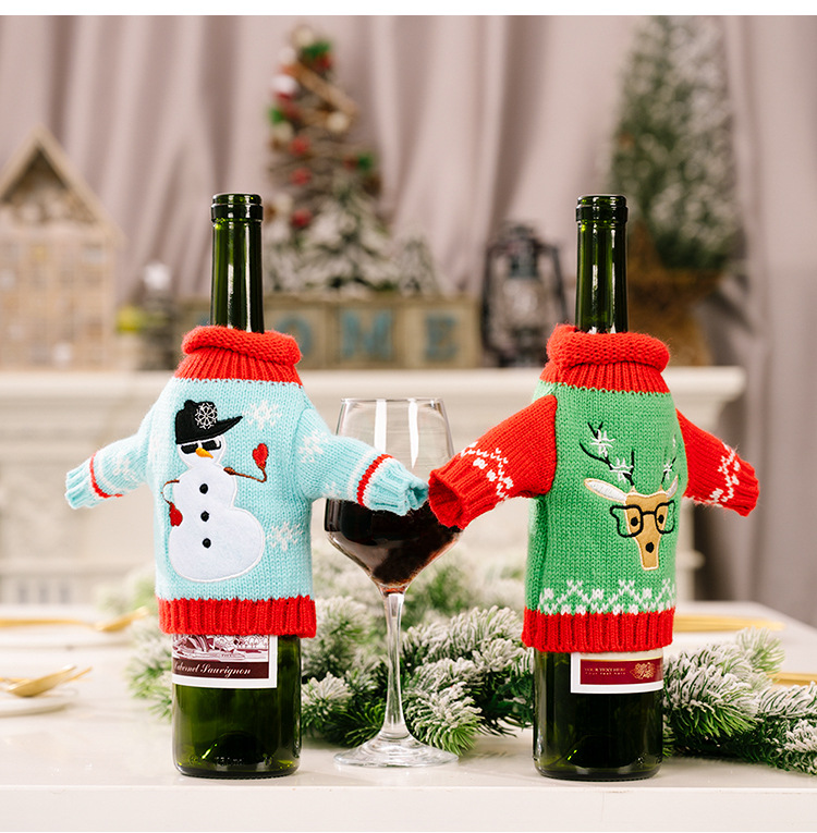 New Product Red Wine Bottle Bag Christmas Decoration Christmas Knitted Clothes Wine Set Table Setting Supplies