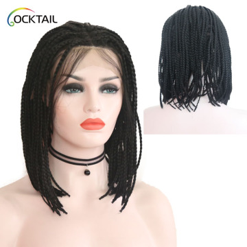 mixed color thick braided bob lace wig with baby hair, braid & bead wig, crochet braid synthetic hair wig