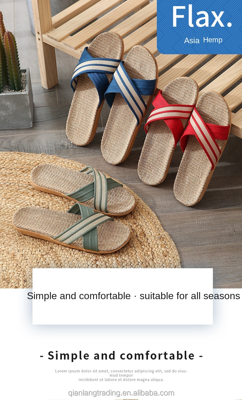 Summer slippers seasons couples home indoor ourdoor flax slippers Anti-slip thick-bottomed fabric floor slippers female