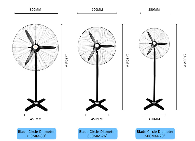 Kanasi 20 26 30 Inch OEM Cast Iron Industrial Fan Pedestal Fan Dengan Bilah Aluminium