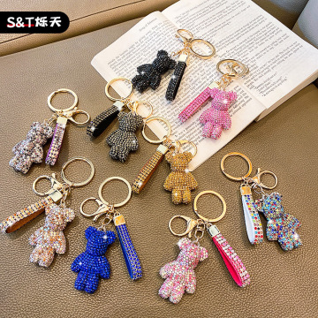Designer Bling Keychains: Luxury Bear Rhinestone Crystal Diamond Charms